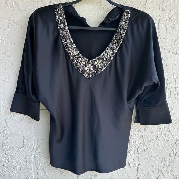 ST. JOHN Blouse Top Women 2 Silk Evening Formal Beaded Embellished - Picture 1 of 9